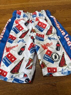 White & Blue Graphic Pizza Print Kids Athletic Shorts